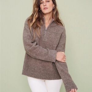 Jenni Kayne Boucle Merino quarter zip sweater in driftwood  size S